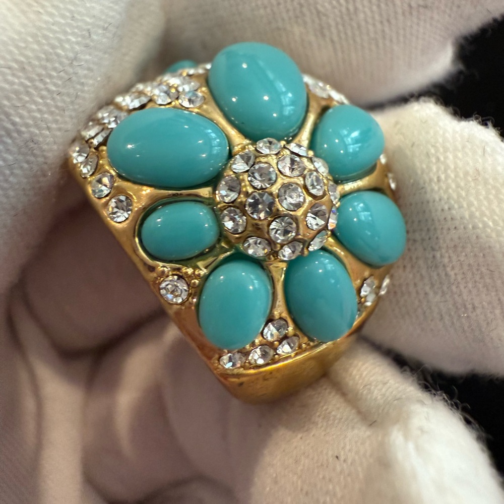 Turquoise and Gold Floral Statement Ring